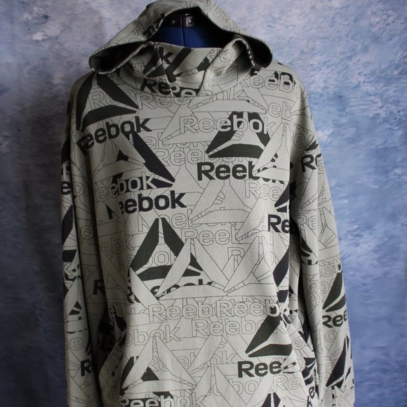 Men's Reebok Green & Black Allover Logo Unwind Hoodie Size L - Picture 1 of 12